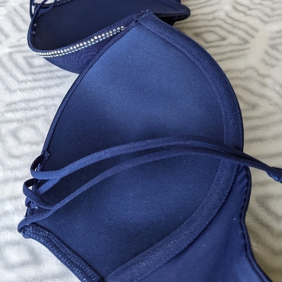 LA senza beyond sexy rhinestones push up navy blue bra size 36B B055 - Picture 3 of 8